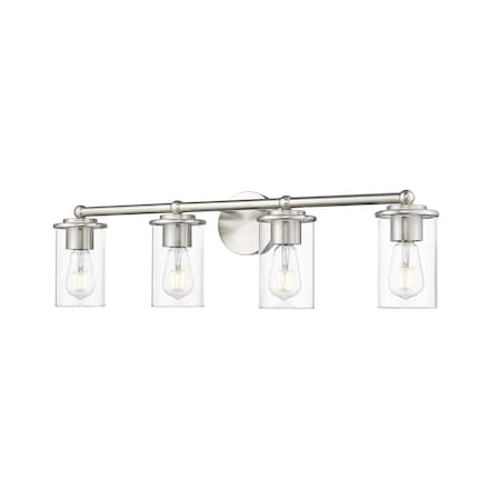 Z-Lite Thayer Vanity, 4-Light, 30.75 In.W x 5.75 In.L x 8.75 In.H, Brushed Nickel/Clear 742-4V-BN